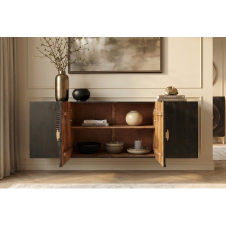 Buffet bas GOLDEN SUNSET 180cm manguier noir et doré