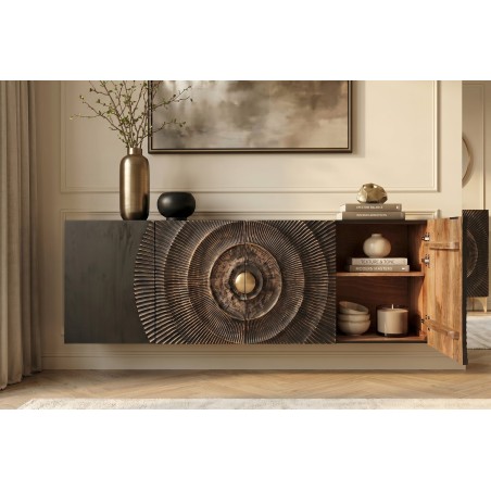 Buffet bas GOLDEN SUNSET 180cm manguier noir et doré