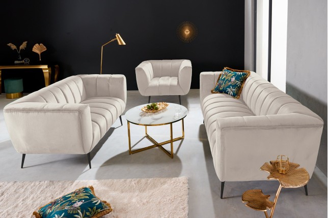 Canapé NOBLESSE 2 places velours champagne pieds noirs
