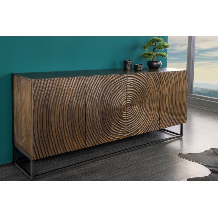 Buffet bas ZEN CIRCLE 180cm bois manguier noir brun