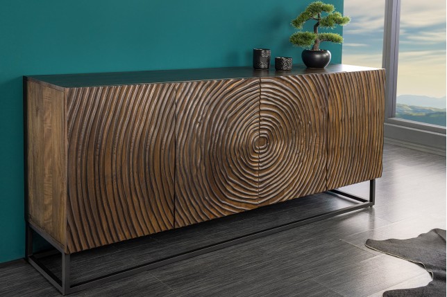 Buffet bas ZEN CIRCLE 180cm bois manguier noir brun