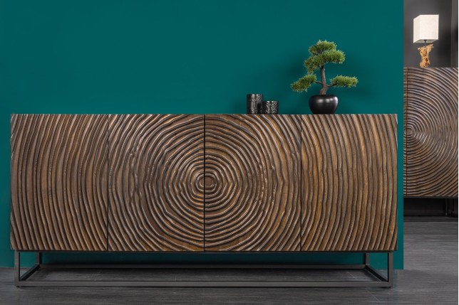 Buffet bas ZEN CIRCLE 180cm bois manguier noir brun