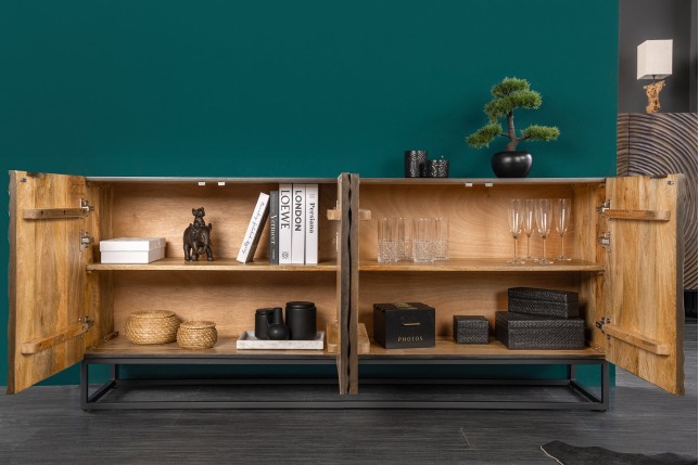 Buffet bas ZEN CIRCLE 180cm bois manguier noir brun