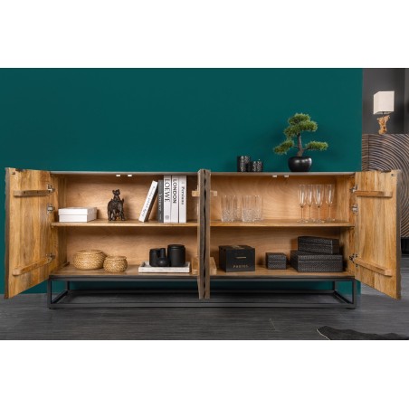 Buffet bas ZEN CIRCLE 180cm bois manguier noir brun