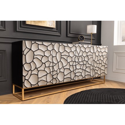 Buffet bas VULCANO 180cm mosaïque 3D manguier noir blanc