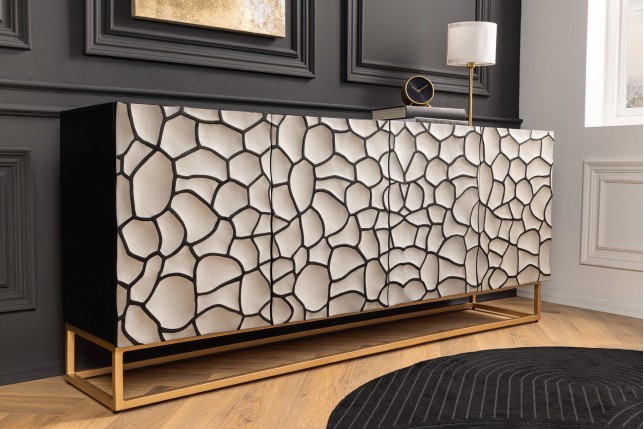 Buffet bas VULCANO 180cm mosaïque 3D manguier noir blanc