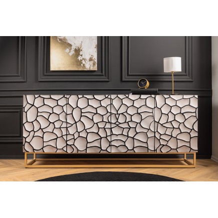 Buffet bas VULCANO 180cm mosaïque 3D manguier noir blanc 2
