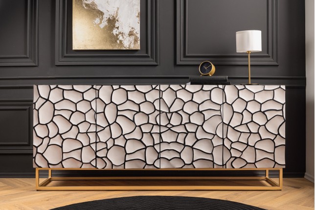 Buffet bas VULCANO 180cm mosaïque 3D manguier noir blanc