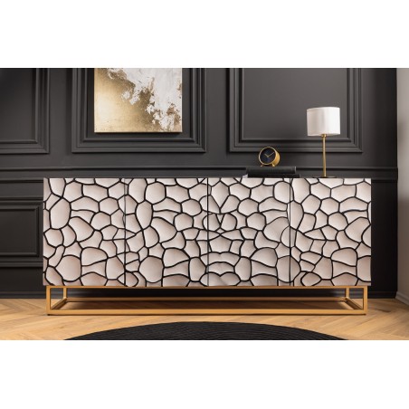 Buffet bas VULCANO 180cm mosaïque 3D manguier noir blanc