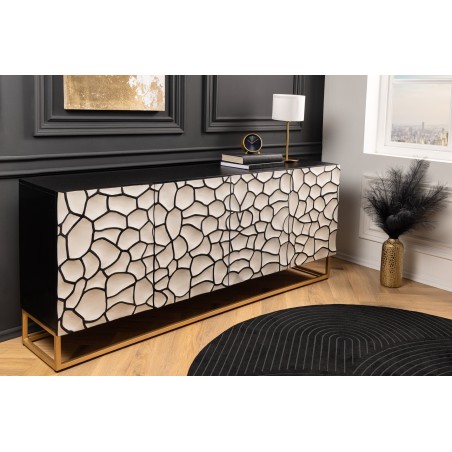 Buffet bas VULCANO 180cm mosaïque 3D manguier noir blanc
