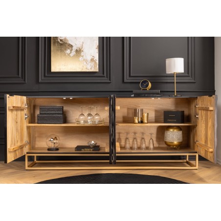 Buffet bas VULCANO 180cm mosaïque 3D manguier noir blanc