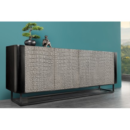 Buffet bas CROCO 180cm effet 3D gris noir manguier