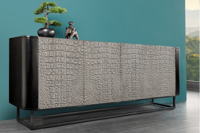 Buffet bas CROCO 180cm effet 3D gris noir manguier