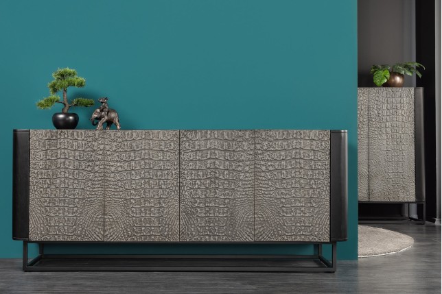 Buffet bas CROCO 180cm effet 3D gris noir manguier