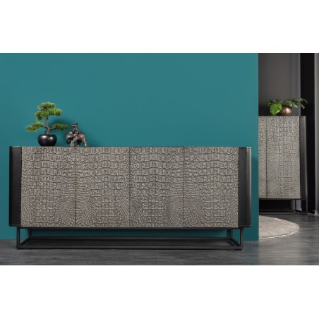 Buffet bas CROCO 180cm effet 3D gris noir manguier