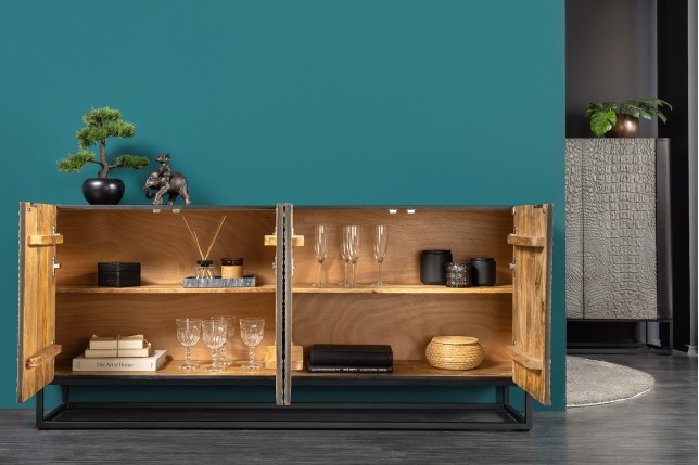 Buffet bas CROCO 180cm effet 3D gris noir manguier