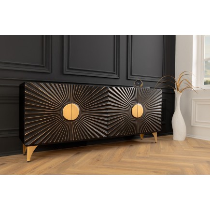 Buffet bas SOLARIS 180cm manguier massif noir & doré