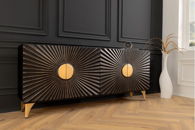 Buffet bas SOLARIS 180cm manguier massif noir & doré