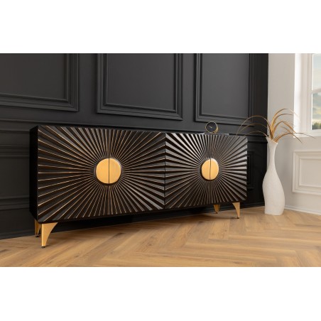 Buffet bas SOLARIS 180cm manguier massif noir & doré