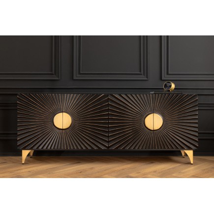 Buffet bas SOLARIS 180cm manguier massif noir & doré 2