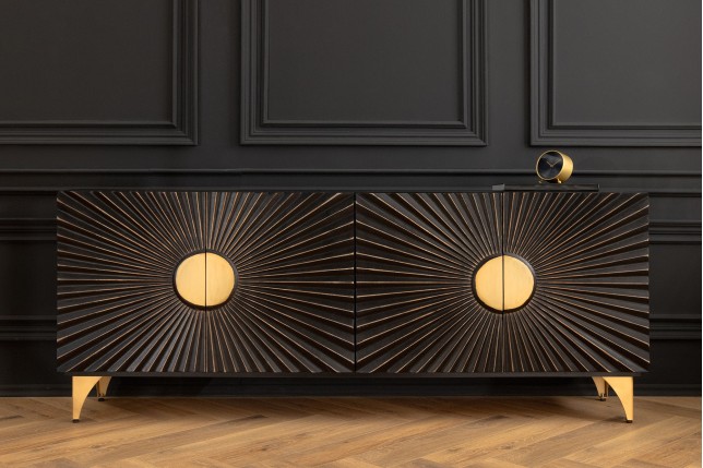 Buffet bas SOLARIS 180cm manguier massif noir & doré