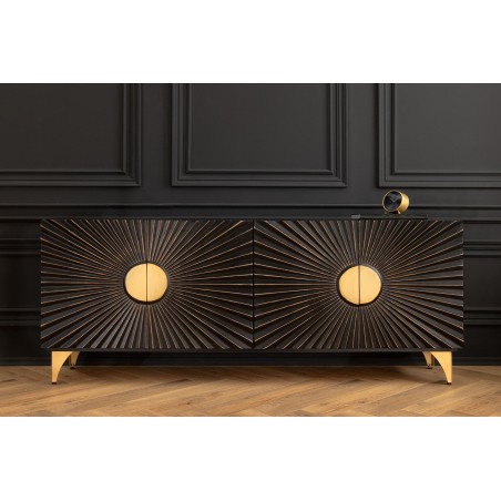 Buffet bas SOLARIS 180cm manguier massif noir & doré