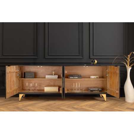 Buffet bas SOLARIS 180cm manguier massif noir & doré