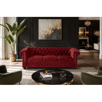 Canapé Chesterfield 205cm 3 places velours rouge