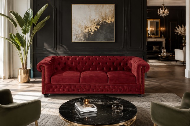 Canapé Chesterfield 205cm 3 places velours rouge
