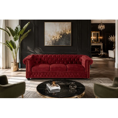 Canapé Chesterfield 205cm 3 places velours rouge
