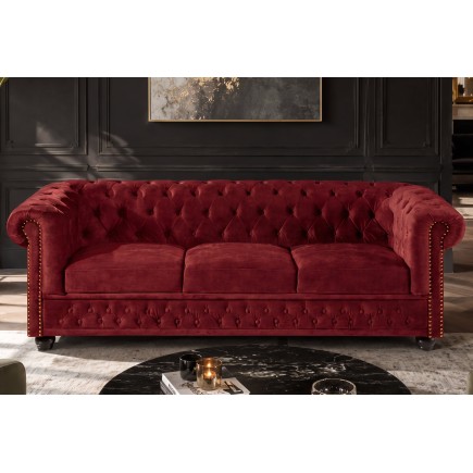 Canapé Chesterfield 205cm 3 places velours rouge 2