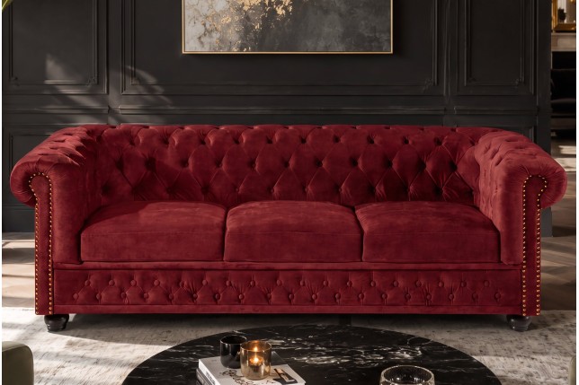 Canapé Chesterfield 205cm 3 places velours rouge