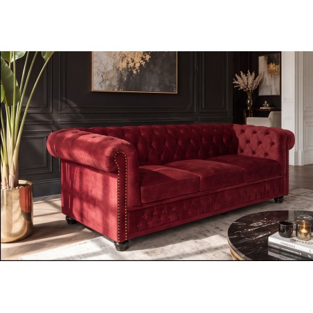 Canapé Chesterfield 205cm 3 places velours rouge