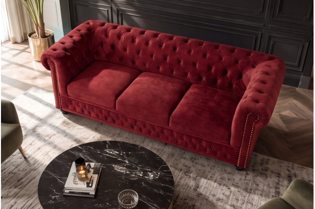 Canapé Chesterfield 205cm 3 places velours rouge