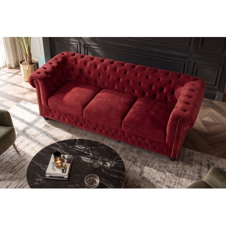 Canapé Chesterfield 205cm 3 places velours rouge