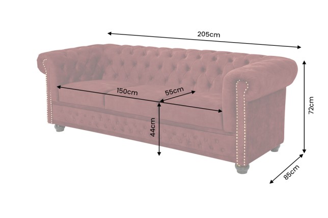 Canapé Chesterfield 205cm 3 places velours rouge