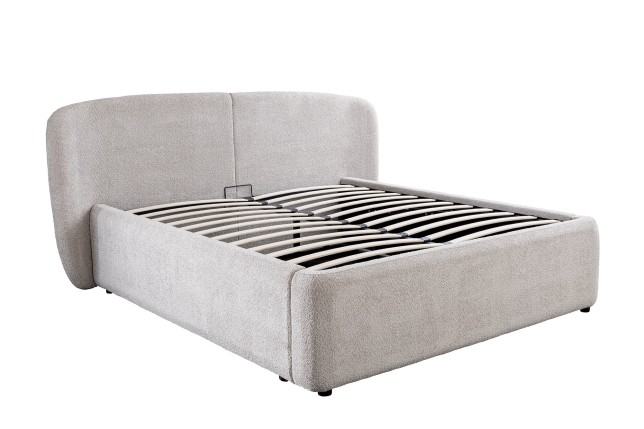 Lit ART DECO 180x200 bouclé greige avec rangement