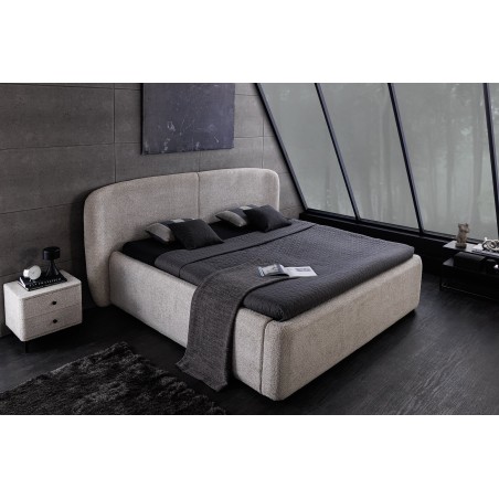 Lit ART DECO 180x200cm bouclé greige avec rangement intégré