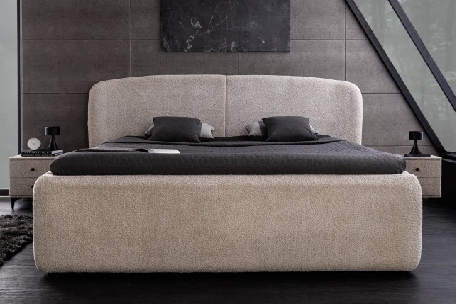 Lit ART DECO 180x200 bouclé greige avec rangement