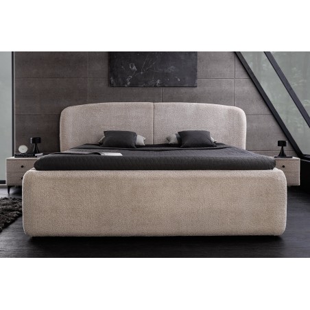 Lit ART DECO 180x200 bouclé greige avec rangement