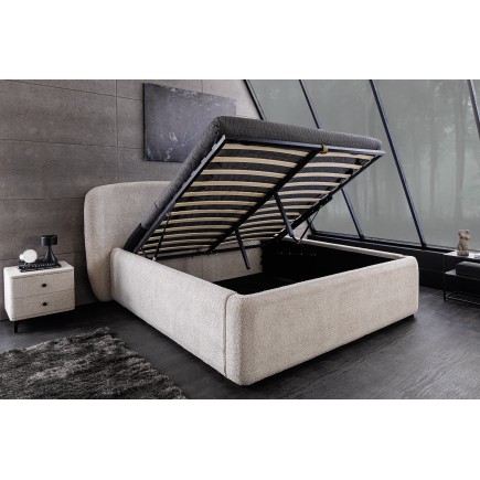 Lit ART DECO 180x200cm bouclé greige avec rangement intégré 2