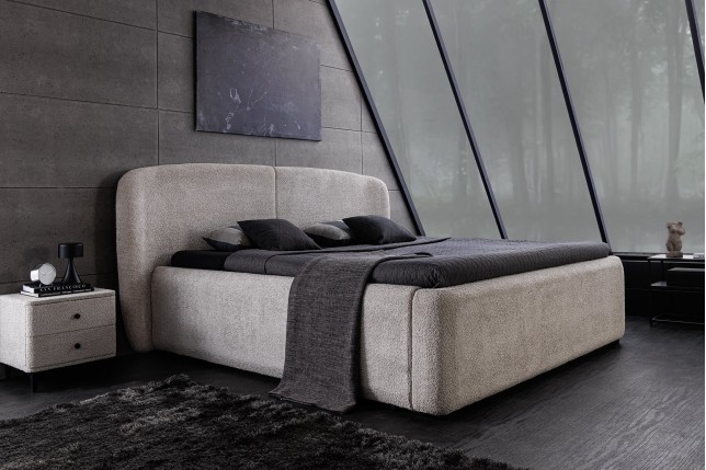Lit ART DECO 180x200 bouclé greige avec rangement