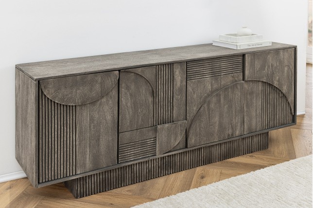 Buffet bas ART DECO 170cm manguier gris fumé 3D