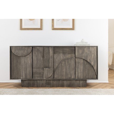 Buffet bas ART DECO 170cm manguier gris fumé 3D 2
