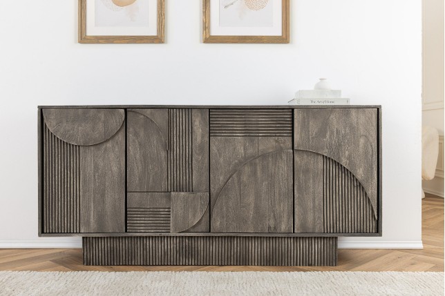 Buffet bas ART DECO 170cm manguier gris fumé 3D