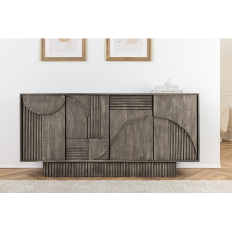 Buffet bas ART DECO 170cm manguier gris fumé 3D