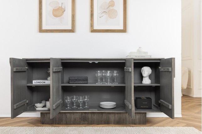 Buffet bas ART DECO 170cm manguier gris fumé 3D