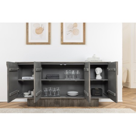 Buffet bas ART DECO 170cm manguier gris fumé 3D