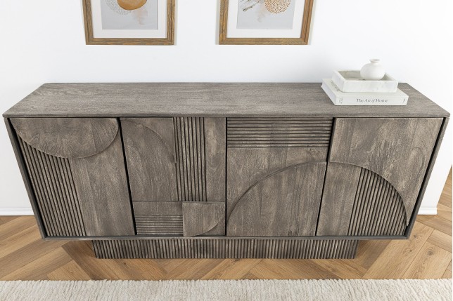 Buffet bas ART DECO 170cm manguier gris fumé 3D