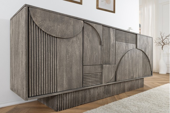 Buffet bas ART DECO 170cm manguier gris fumé 3D